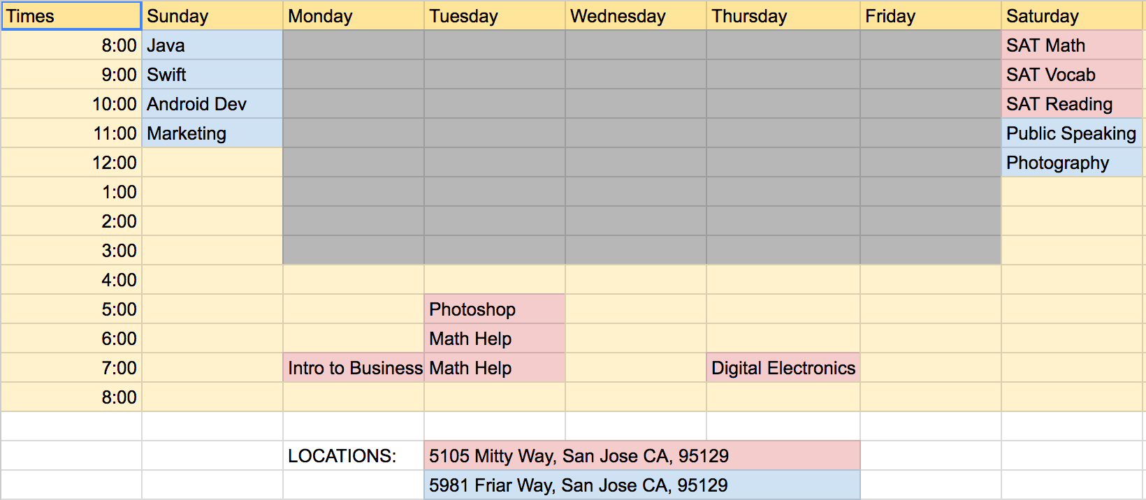 Schedule